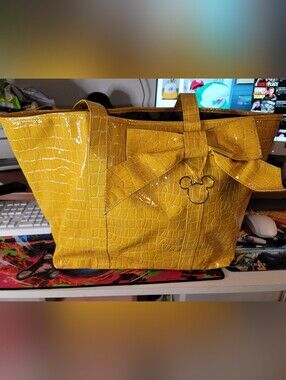 Disney Parks Yellow Plether Mickey Mouse Tote Bag Purse Lined